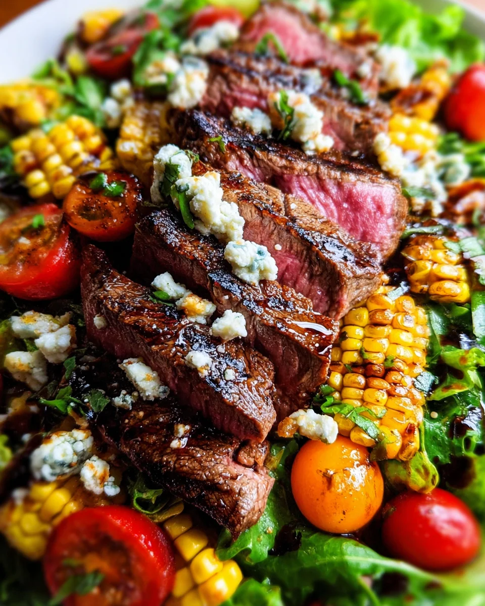 Balsamic Steak Gorgonzola Salad with Grilled Corn