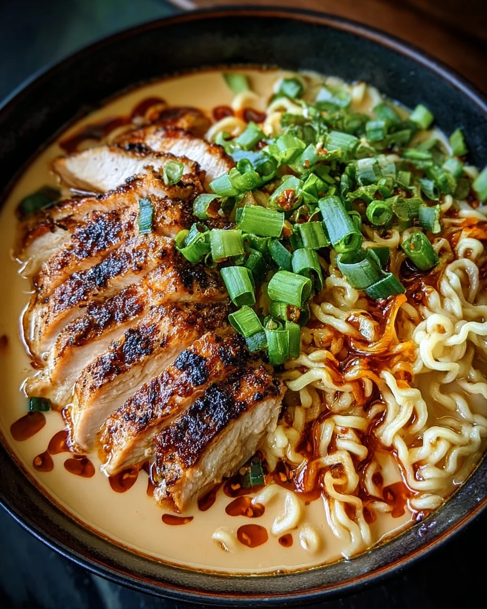 Fiery Chicken Ramen with Creamy Garlic Sauce