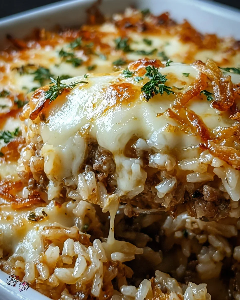 French Onion Ground Beef and Rice Casserole