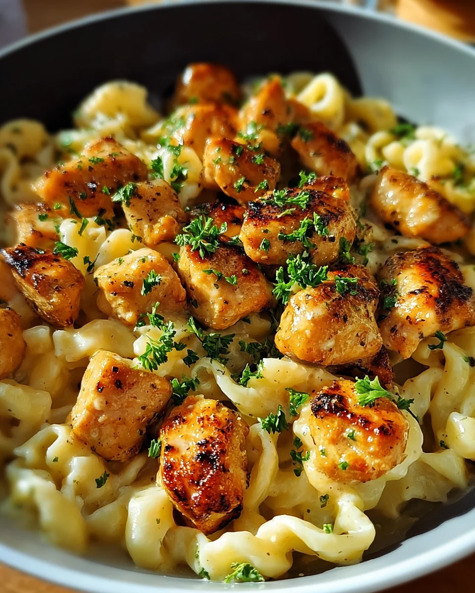 Garlic Butter Chicken Bites with Savory Creamy Parmesan Pasta