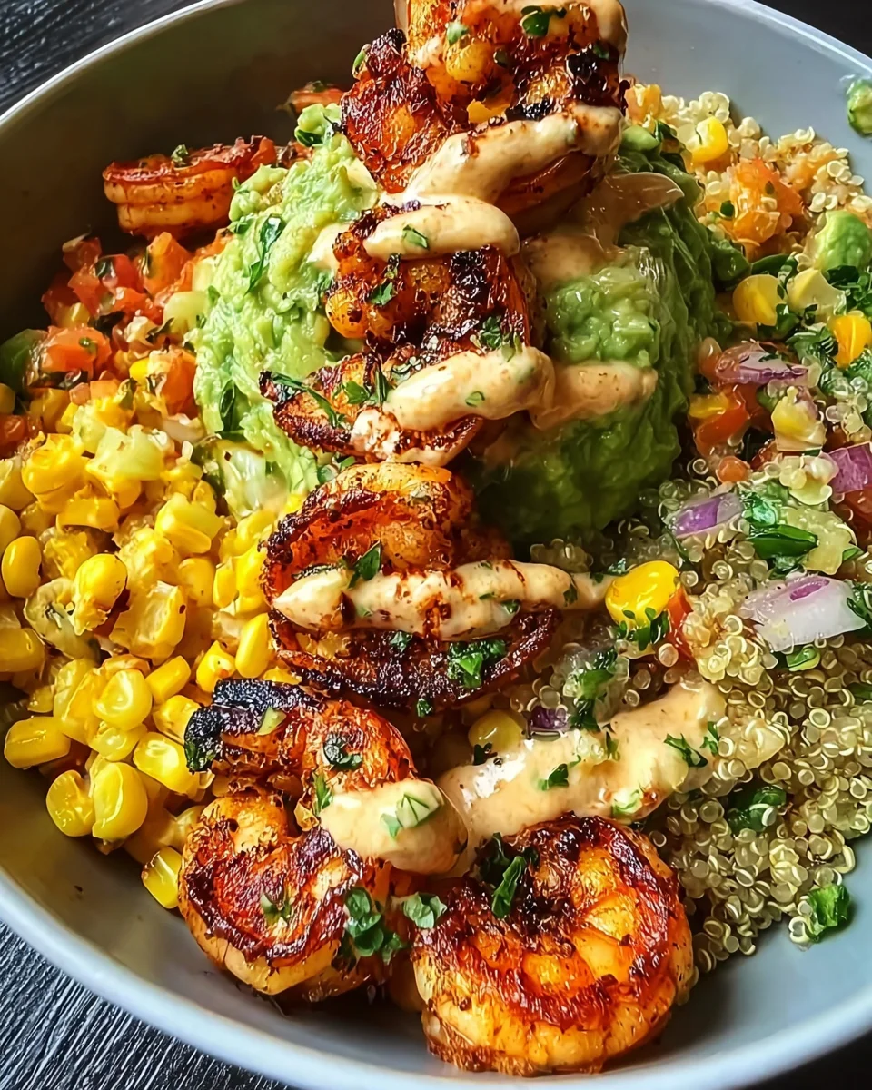 Grilled Shrimp Bowl with Avocado, Corn Salsa & Creamy Sauce 35 Grilled