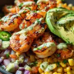 Grilled Shrimp Bowl with Avocado, Corn Salsa & Creamy Garlic Sauce 33 Grilled Shrimp Bowl with Avocado, Corn Salsa & Creamy Garlic Sauce