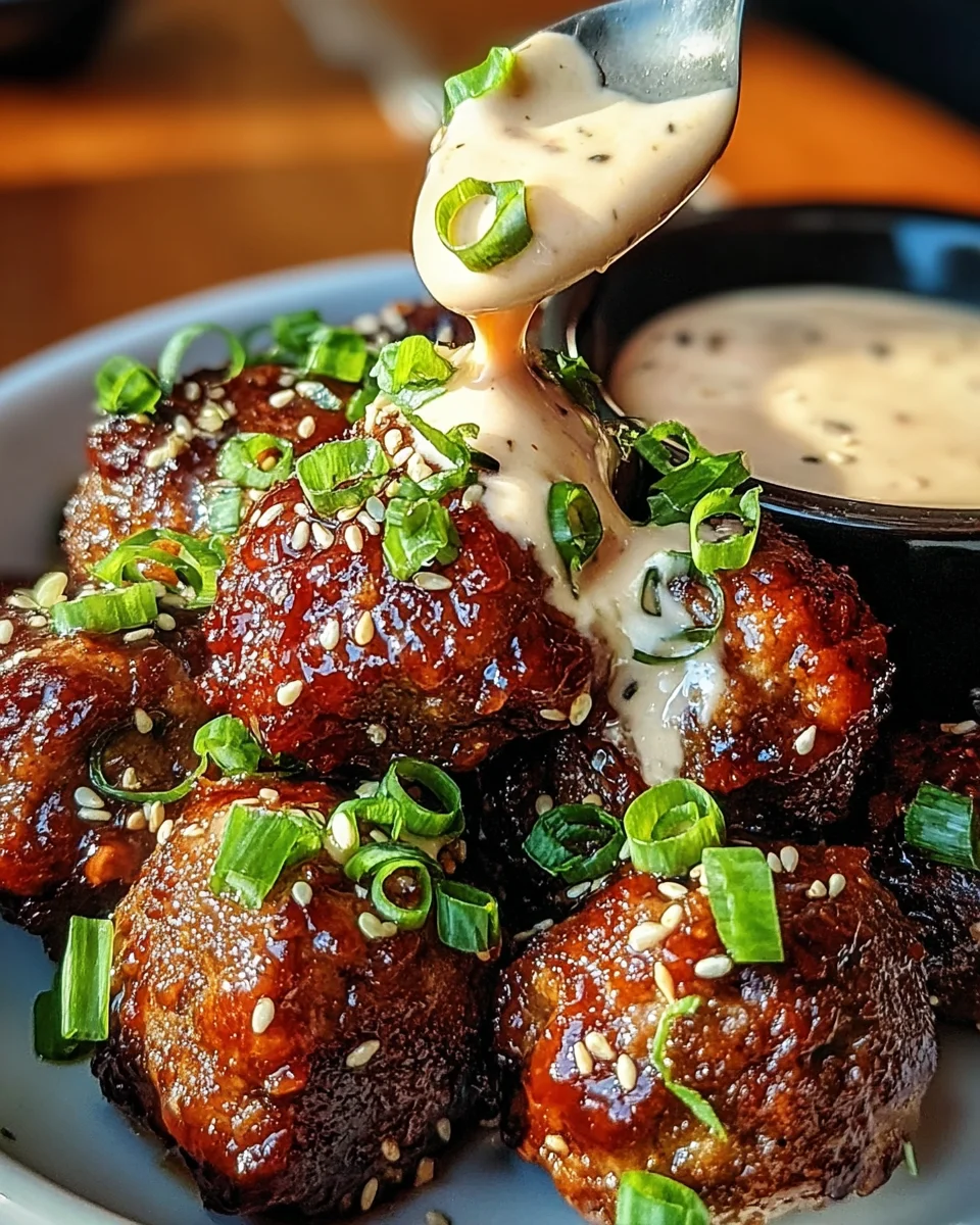 Korean BBQ Meatballs with Spicy Mayo Dip