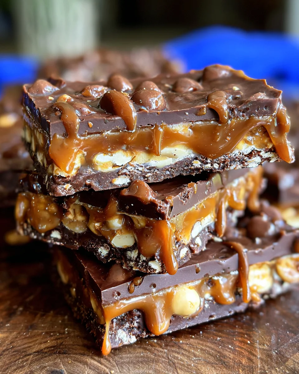 No Bake Crispy Snickers Bars