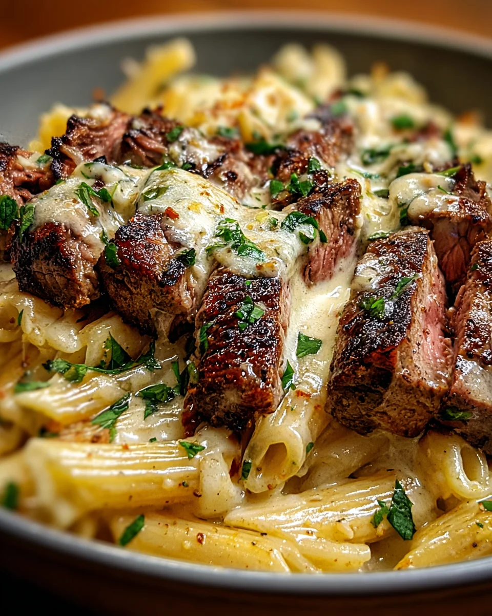 Steak and Creamy Garlic Parmesan Pasta 18 Steak