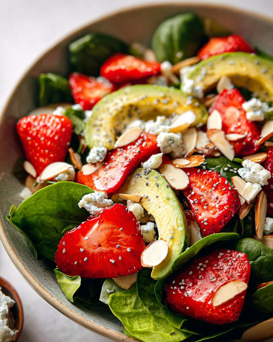 Strawberry Avocado Spinach Salad with Poppyseed Dressing