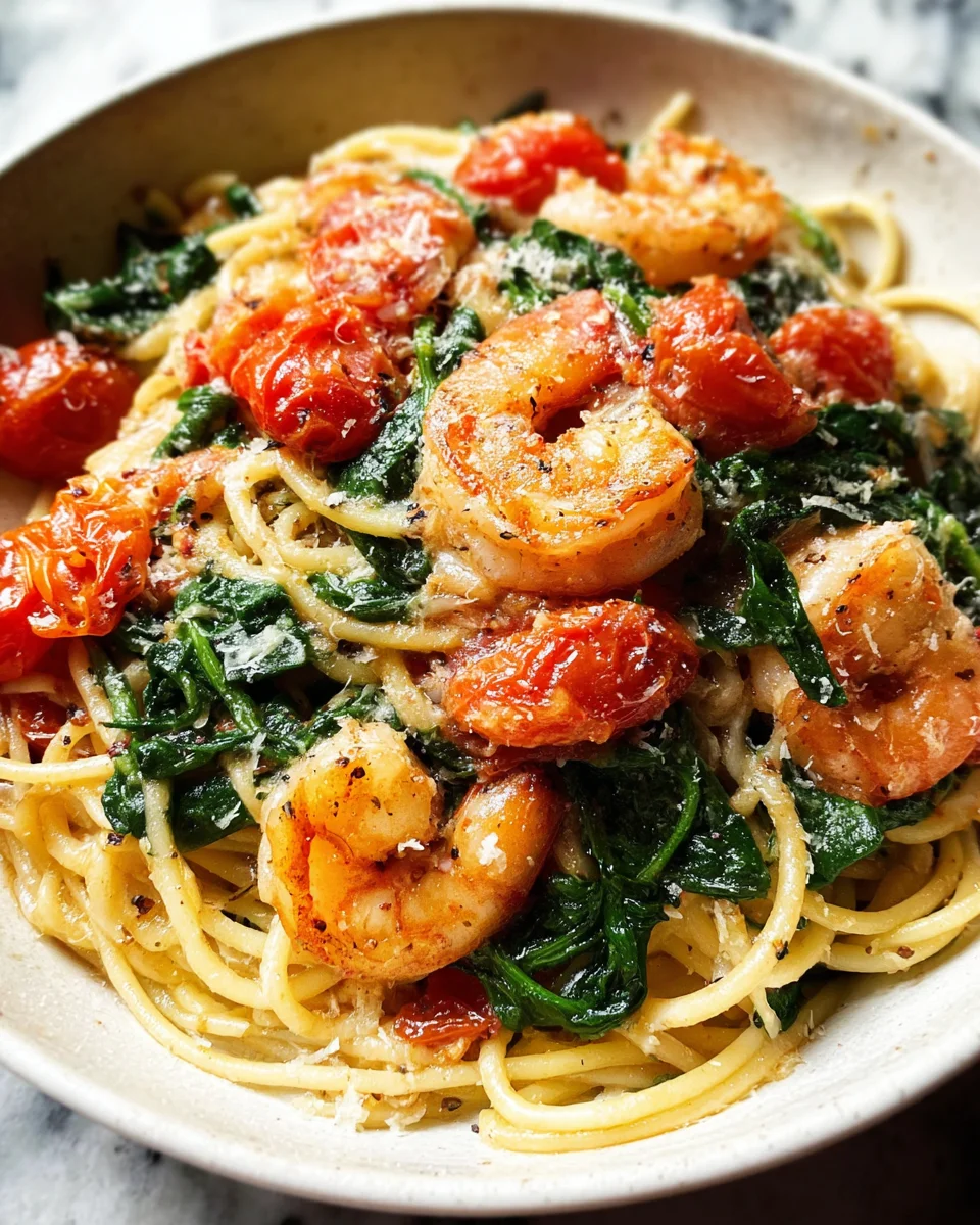 Tomato Spinach Shrimp Pasta