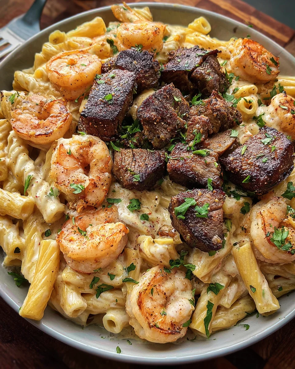 Blackened Steak and Shrimp Alfredo 18 Blackened