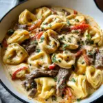 Cheesesteak Tortellini in Creamy Provolone Sauce 24 Cheesesteak Tortellini in Creamy Provolone Sauce