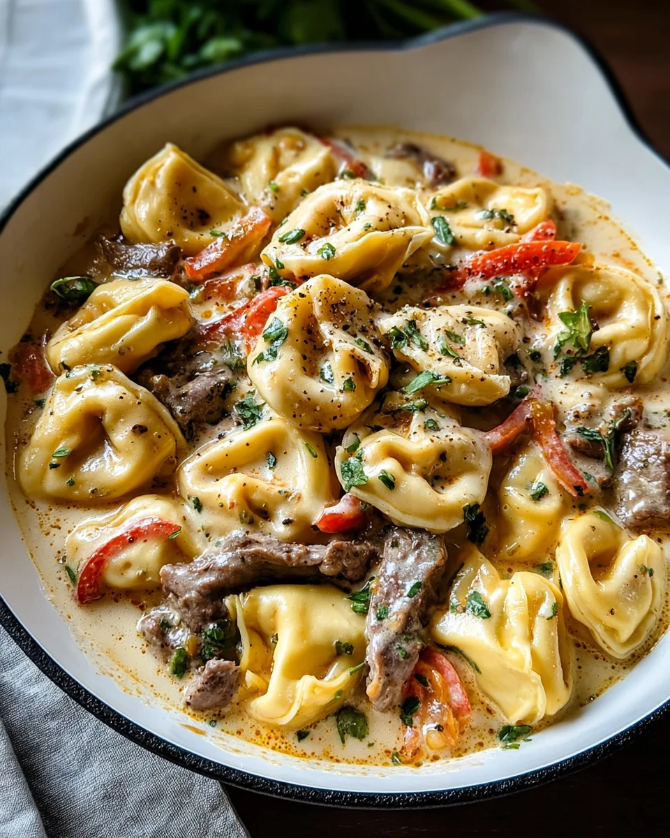 Cheesesteak Tortellini in Creamy Provolone Sauce