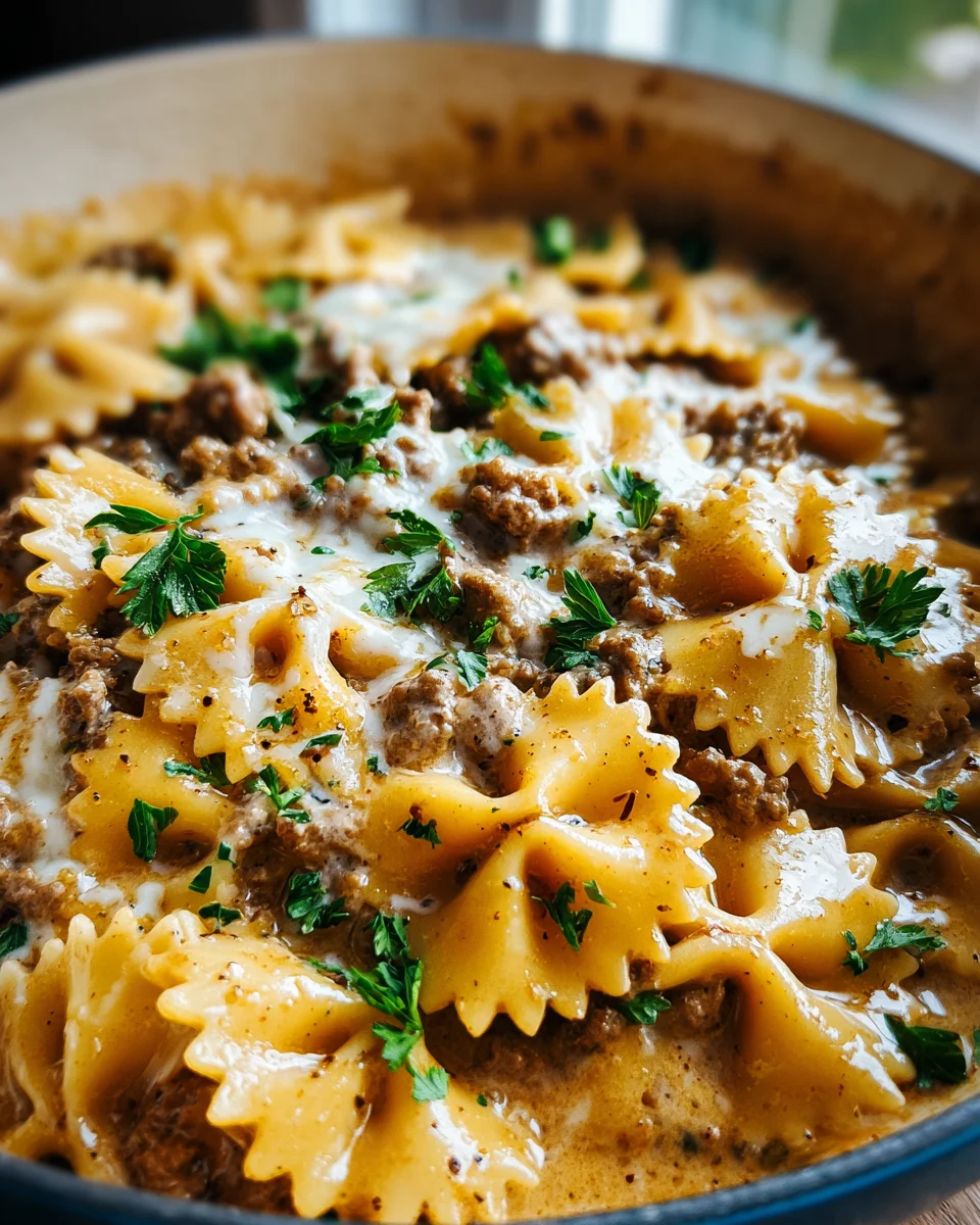 Cheesy Beef and Bowtie Pasta in Garlic Butter 24 Cheesy