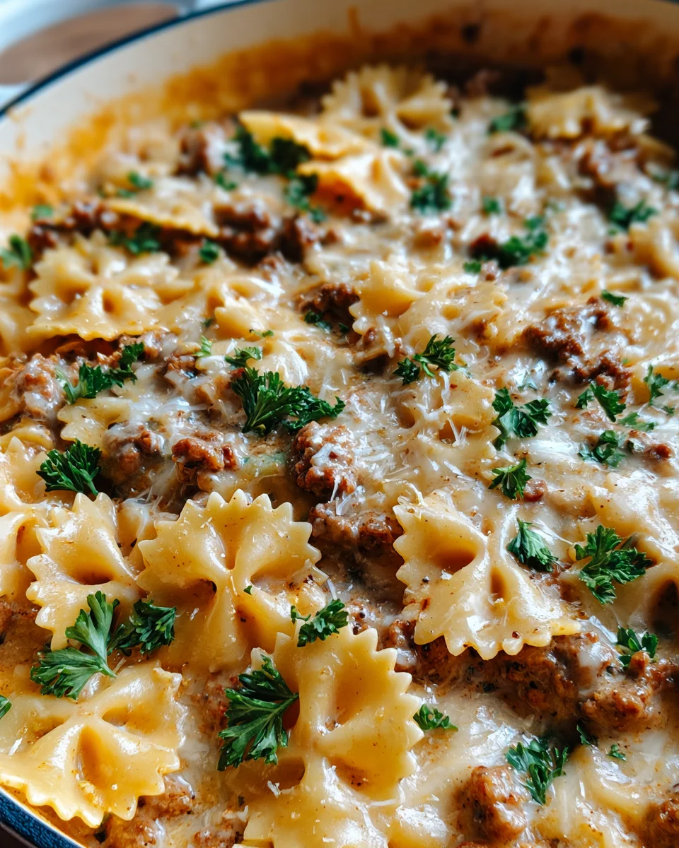 Cheesy Beef and Bowtie Pasta in Garlic Butter 25 Cheesy