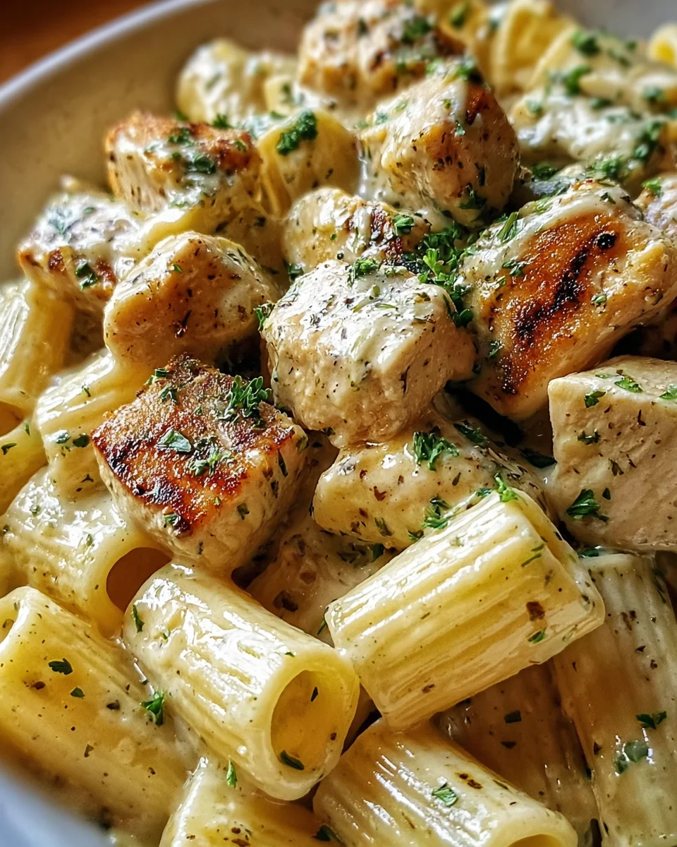 Creamy Garlic Butter Chicken and Rigatoni in Parmesan Sauce