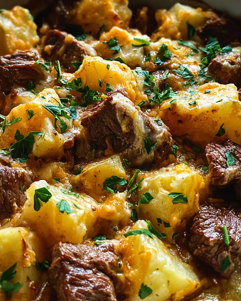 Crockpot Loaded Steak and Potato Bake Recipe