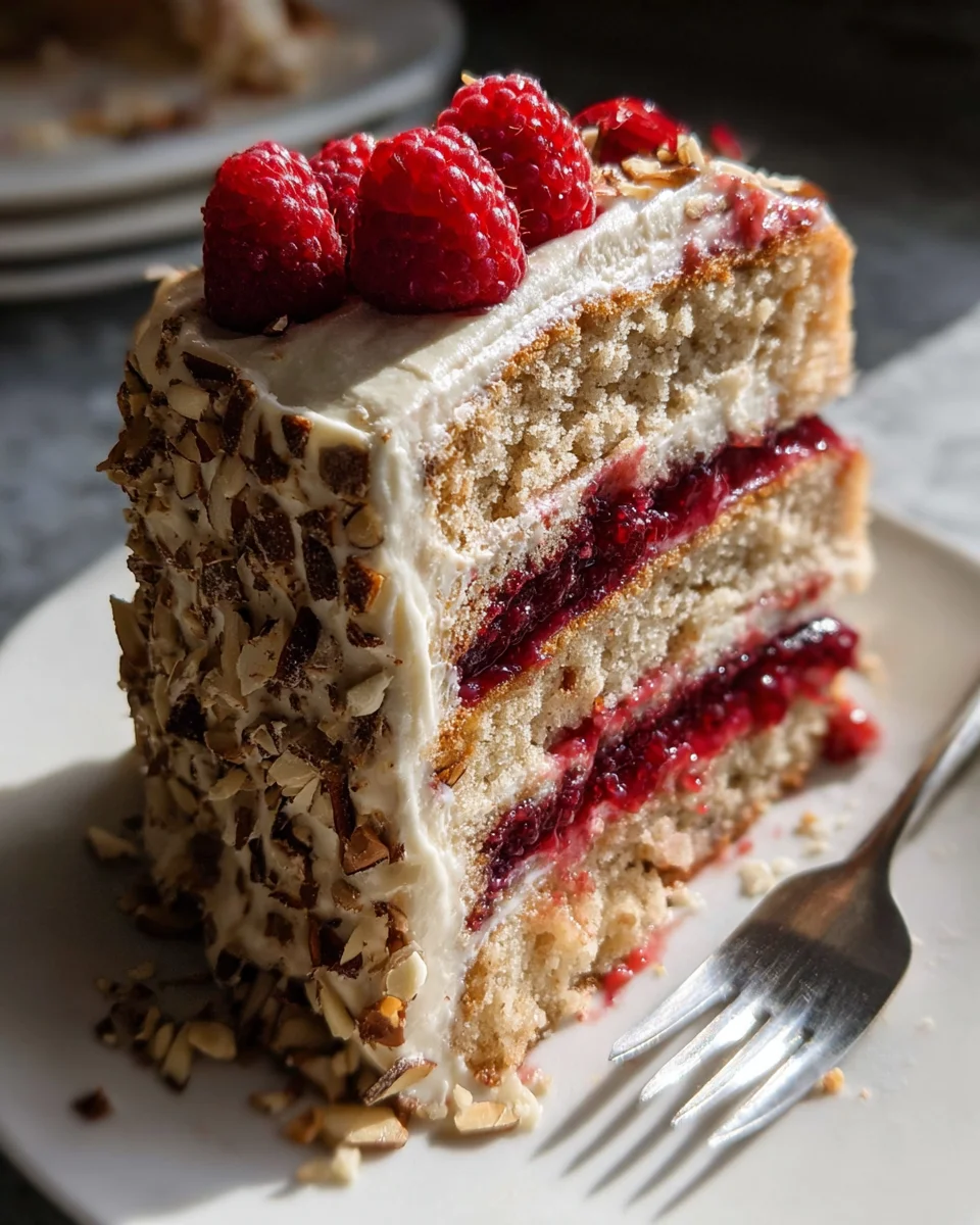 One Bowl Vegan Almond Raspberry Cake with Cream Cheese Frosting