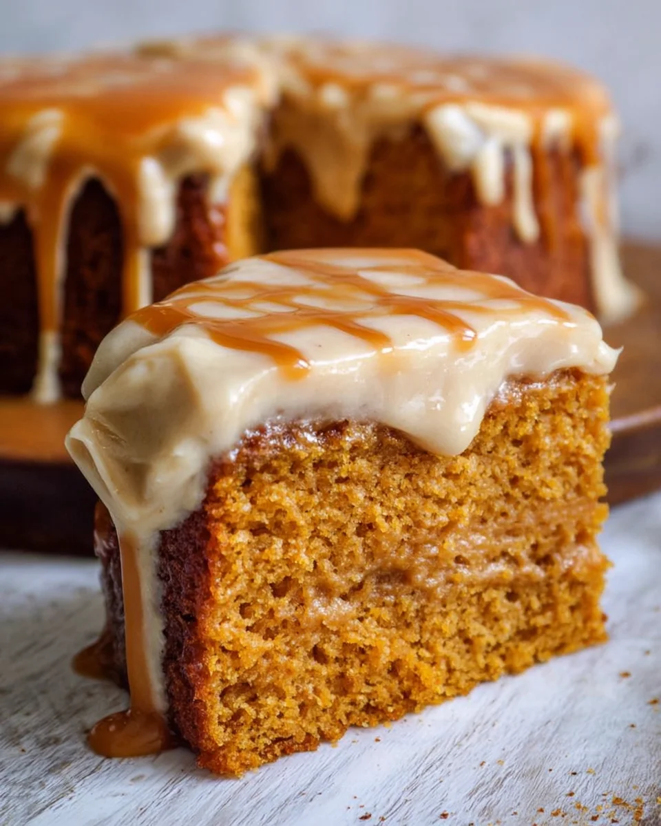 Pumpkin Cake with Caramel Cream Cheese Frosting