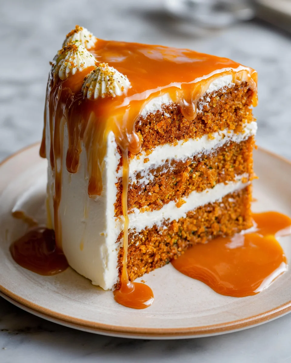 Pumpkin Cake with Cream Cheese Frosting and Salted Caramel Drizzle