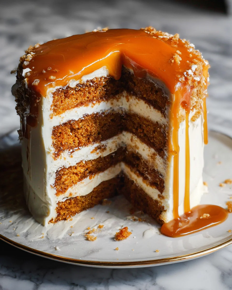 Pumpkin Cake with Cream Cheese Frosting and Salted Caramel Drizzle 33 Pumpkin