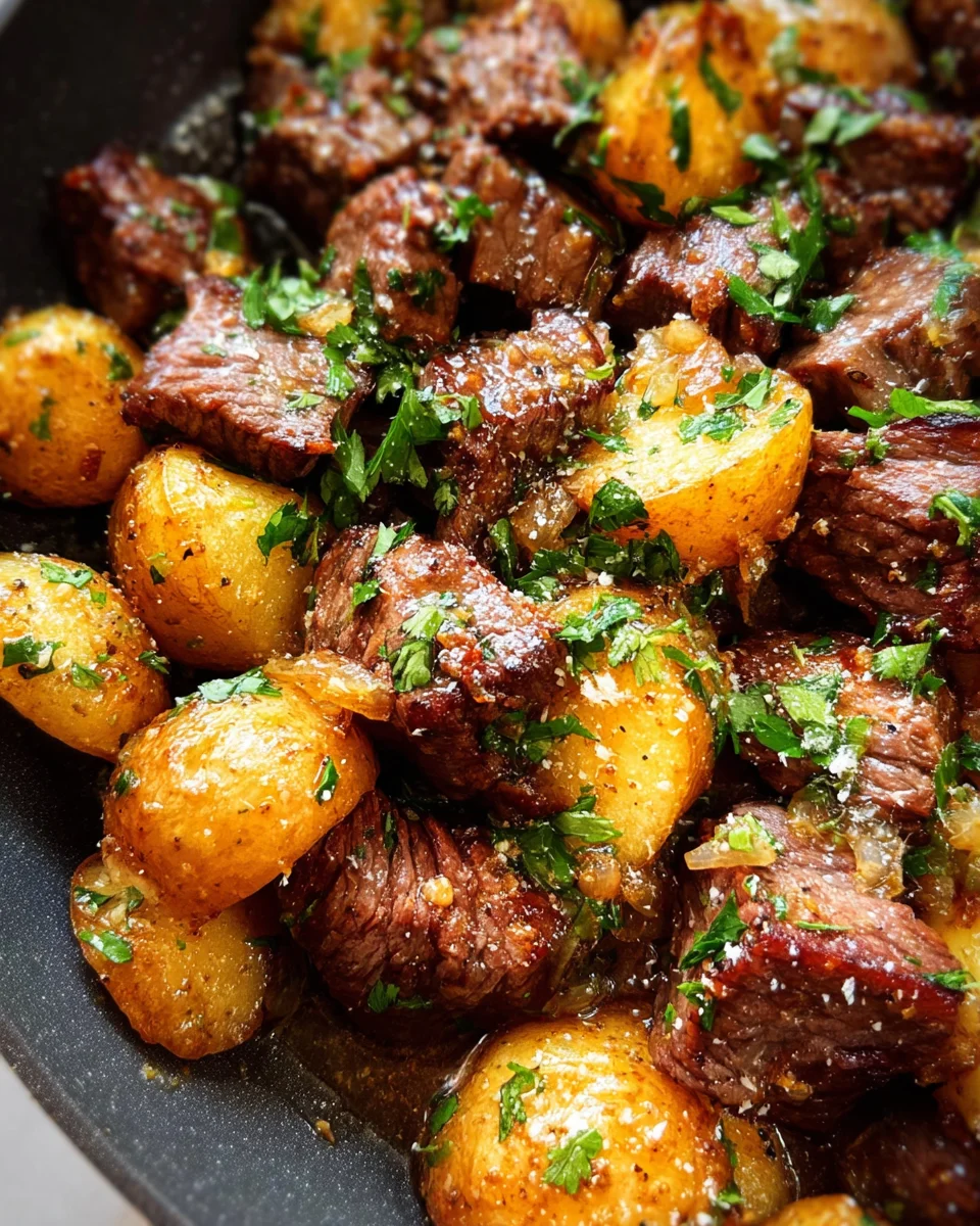 Slow Cooker Garlic Butter Beef Bites & Potatoes