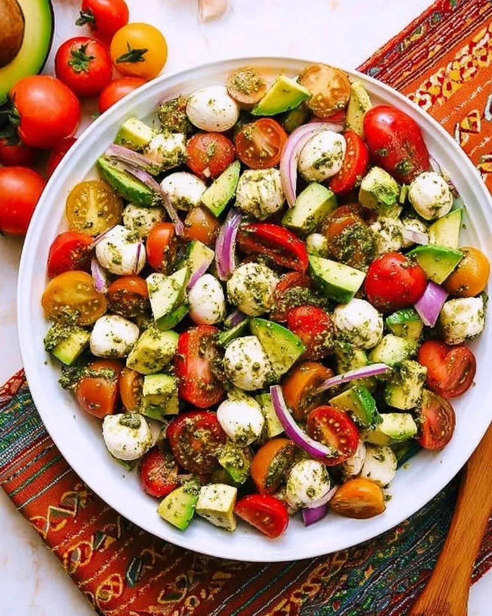 Tomato Cucumber Avocado Salad with Mozzarella and Basil Pesto 17 Tomato
