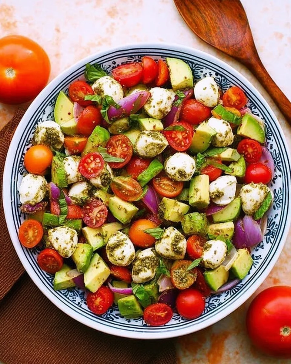 Tomato Cucumber Avocado Salad with Mozzarella and Basil Pesto 18 Tomato