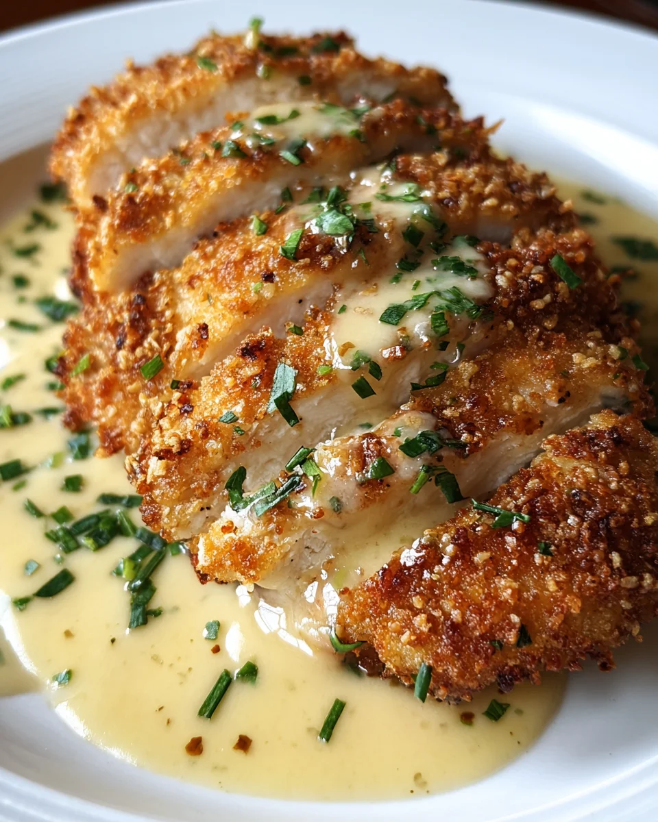 Crispy Parmesan Chicken with a Rich Garlic Sauce