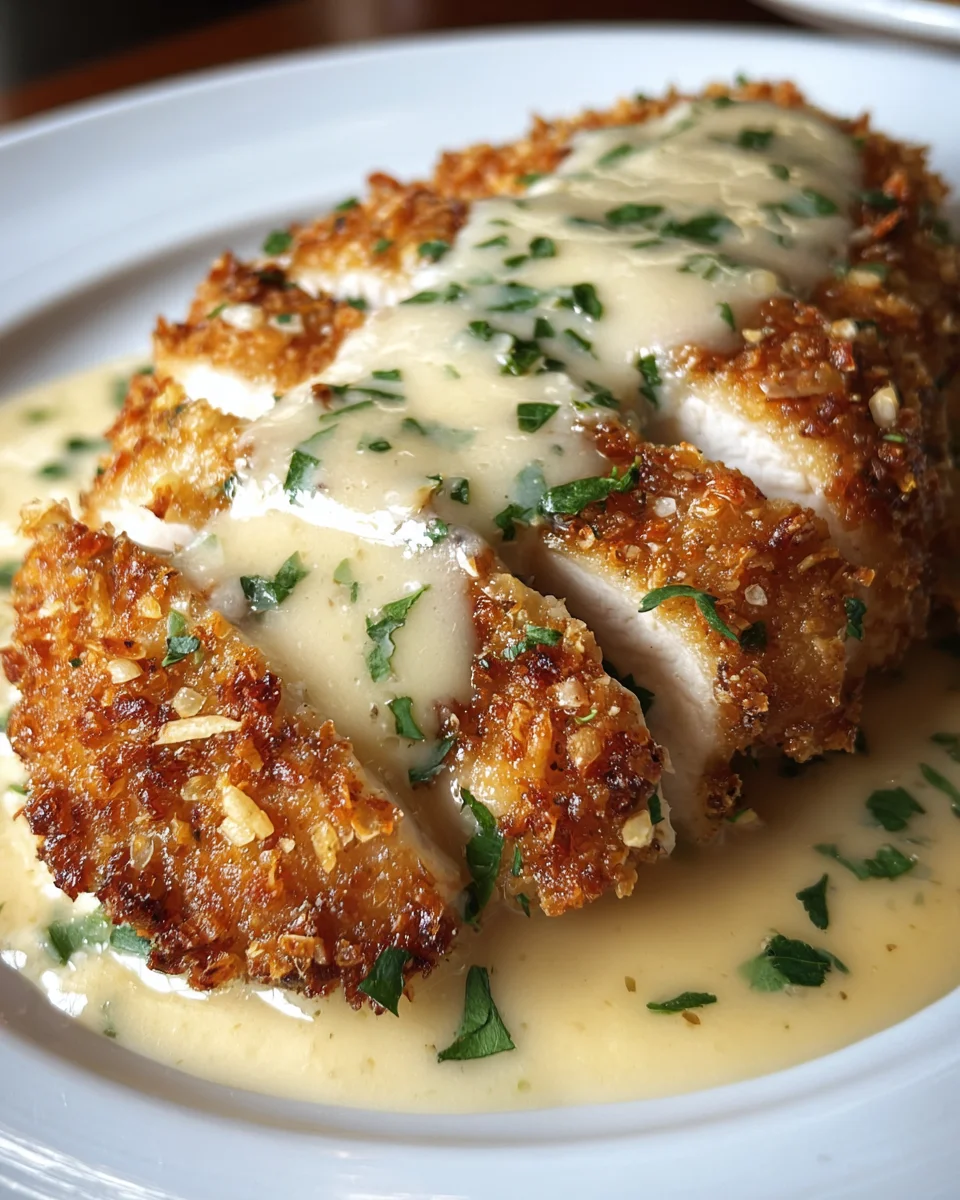 Crispy Parmesan Chicken with a Rich Garlic Sauce 16 Crispy