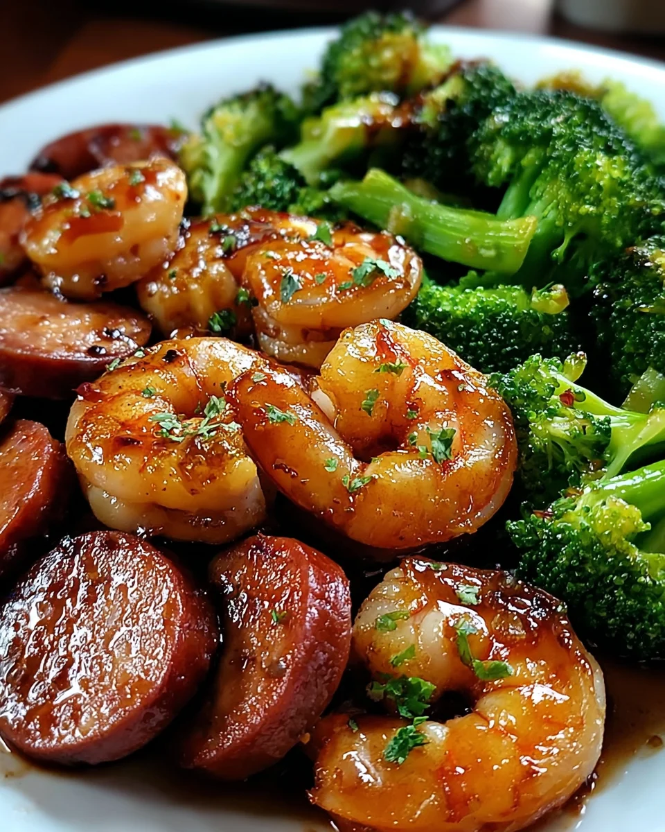 Honey Garlic Shrimp, Sausage, and Broccoli