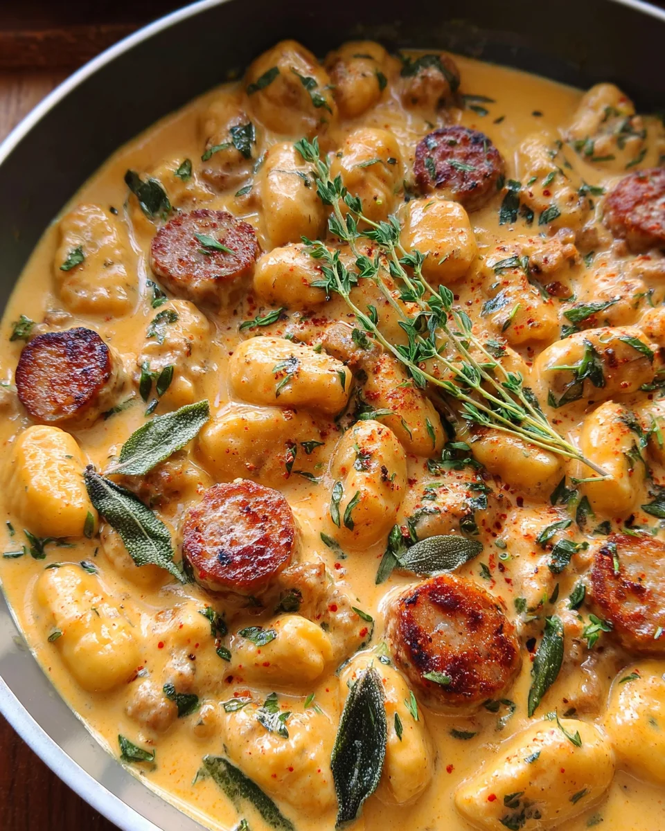 Creamy Butternut Squash Gnocchi with Sausage, Thyme, and Sage