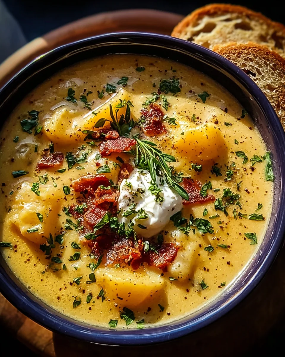 Hearty Cheddar Garlic Herb Potato Soup Recipe
