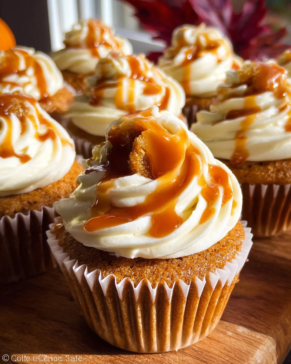 Pumpkin Cupcakes with Salted Caramel Cream Cheese Frosting