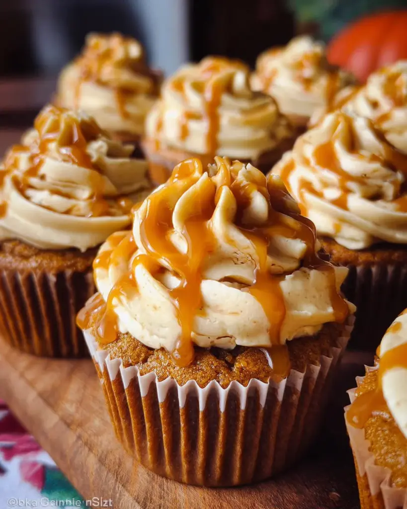 Pumpkin Cupcakes with Salted Caramel Cream Cheese Frosting 4