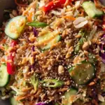 Quick Crispy Rice Salad with Peanut Sesame Dressing