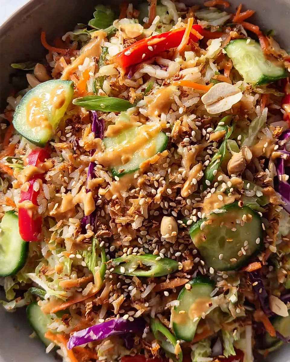 Quick Crispy Rice Salad with Peanut Sesame Dressing