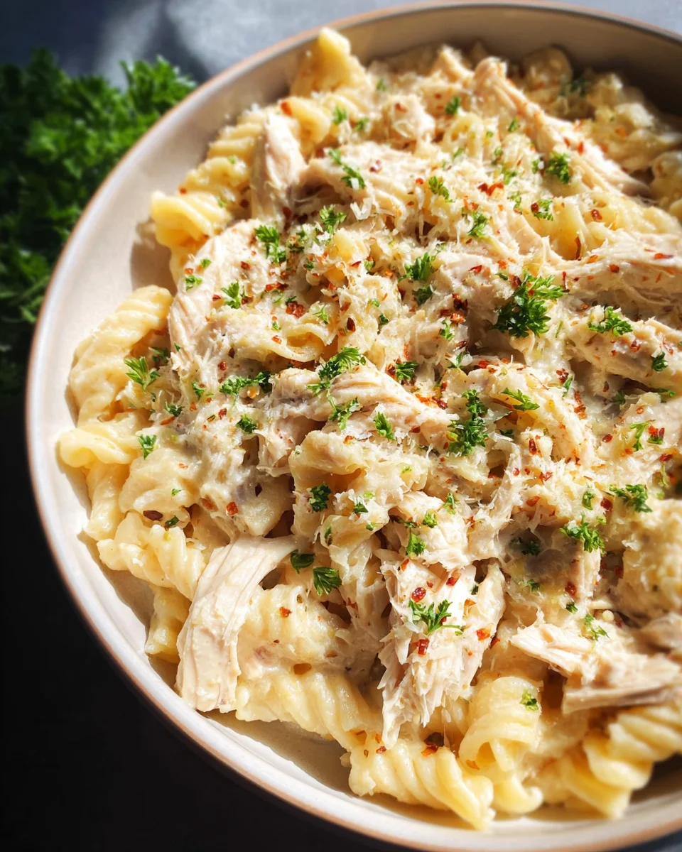 The Best Crockpot Garlic Parmesan Chicken Pasta Recipe