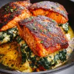 Blackened Salmon Stuffed with Spinach & Parmesan