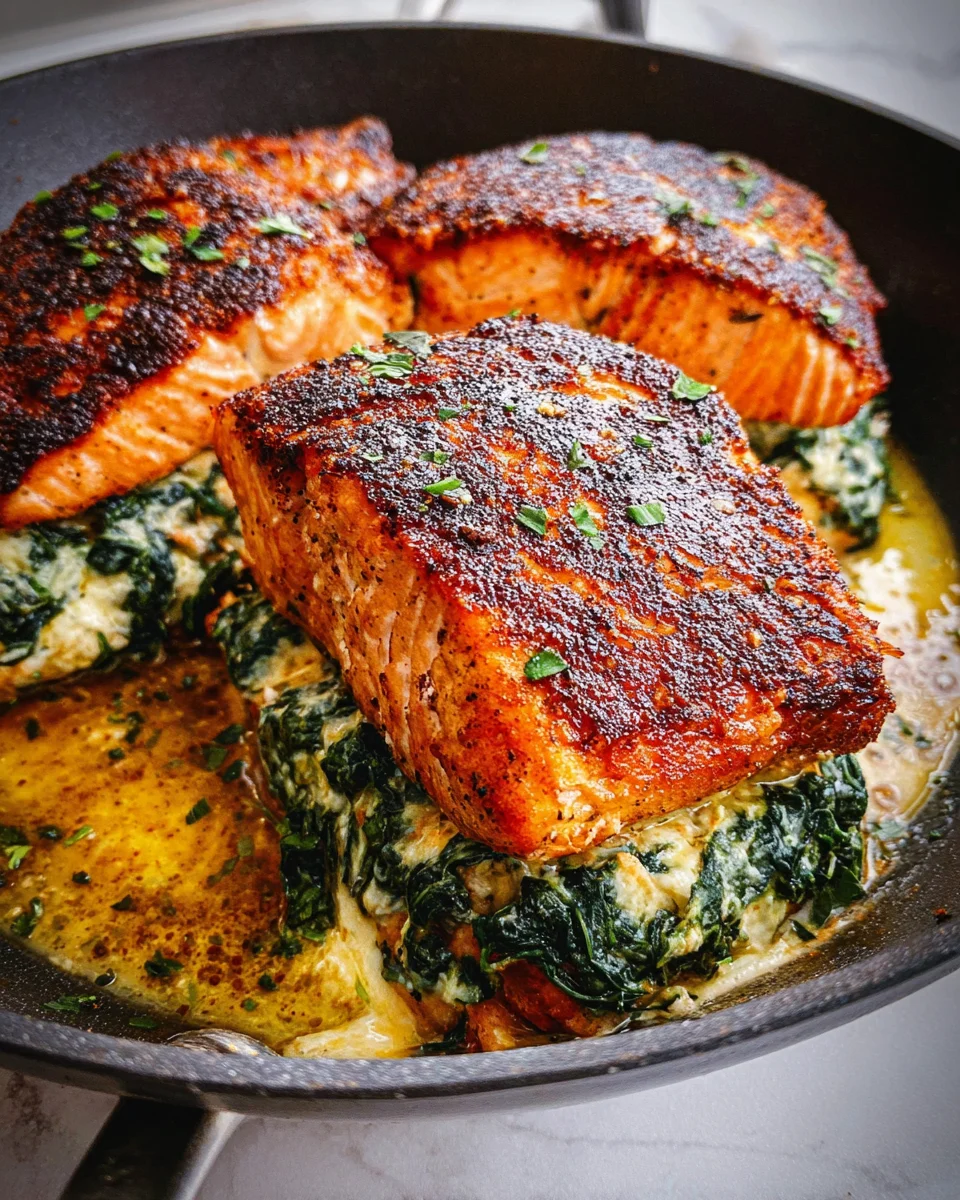 Blackened Salmon Stuffed with Spinach & Parmesan 32 Blackened Salmon Stuffed with Spinach & Parmesan