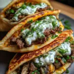 Cheesy Beef and Mushroom Pita Pockets with Tzatziki Sauce