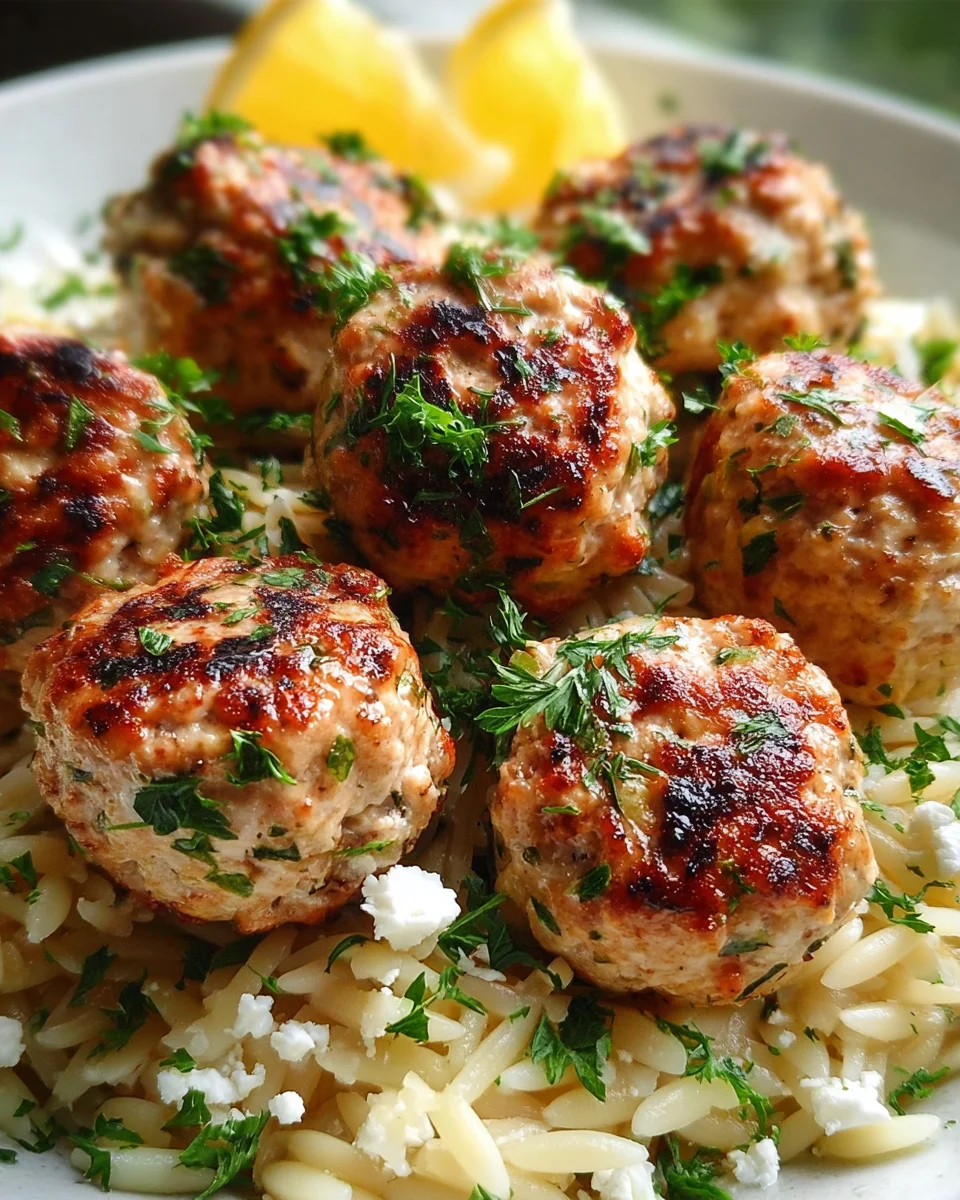Greek Chicken Meatballs with Lemon Orzo 18 Greek