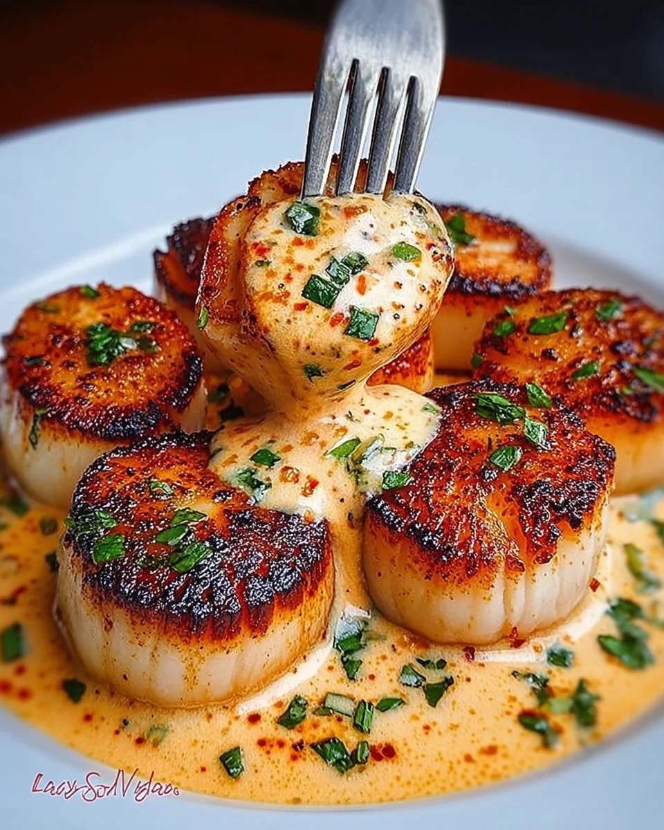 Seared Scallops with Spicy Cajun Cream Sauce 25 Seared Scallops with Spicy Cajun Cream Sauce