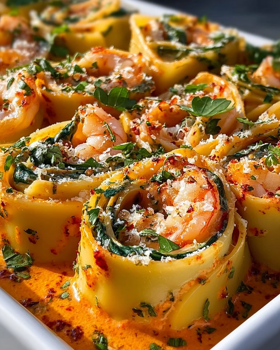 Shrimp and Spinach Stuffed Pasta Rolls with Roasted Red Pepper Cream 32 Shrimp and Spinach Stuffed Pasta Rolls with Roasted Red Pepper Cream