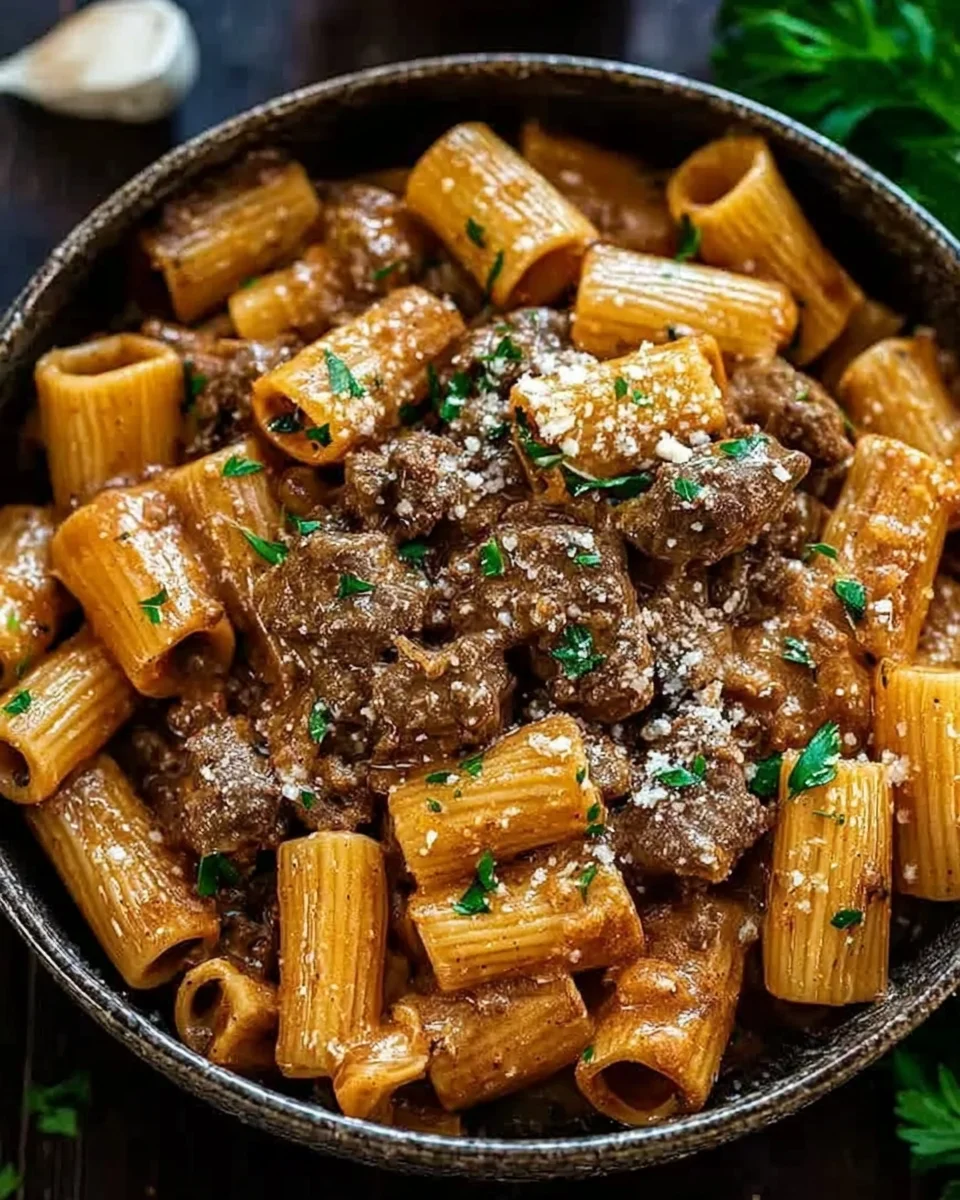 Creamy Garlic Beef Pasta
