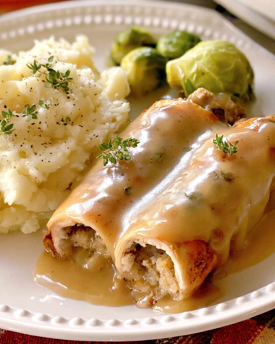 Easy Turkey & Stuffing Roll Ups with Creamy Gravy
