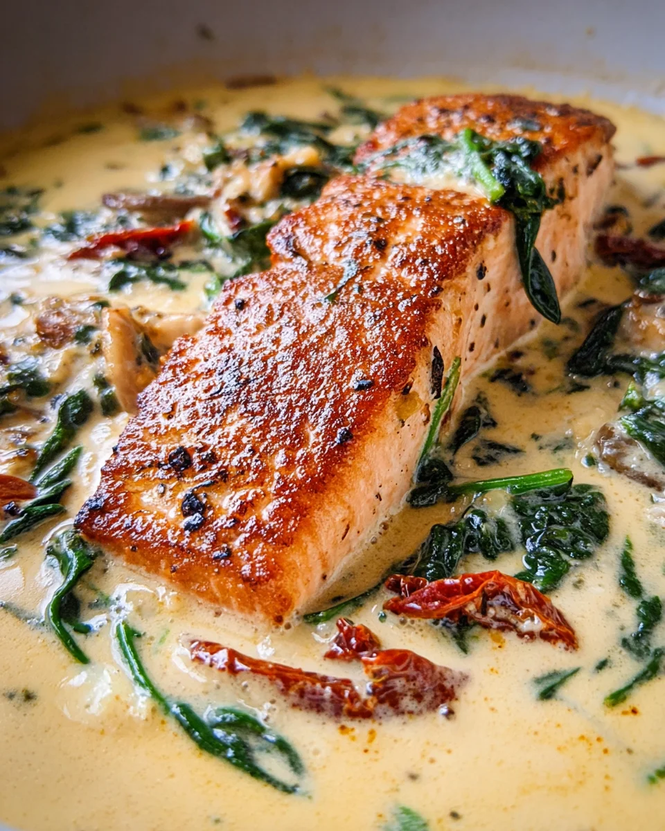 Tuscan Salmon with Parmesan Cream Sauce