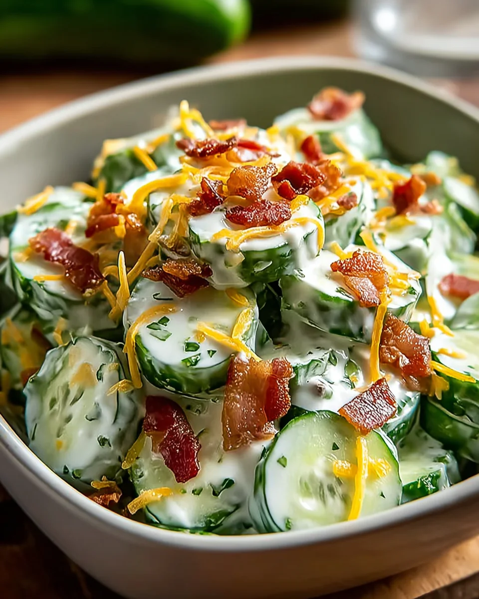 Creamy Cucumber Salad with Bacon and Cheese