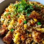 High Protein Crispy Garlic Chicken Fried Rice