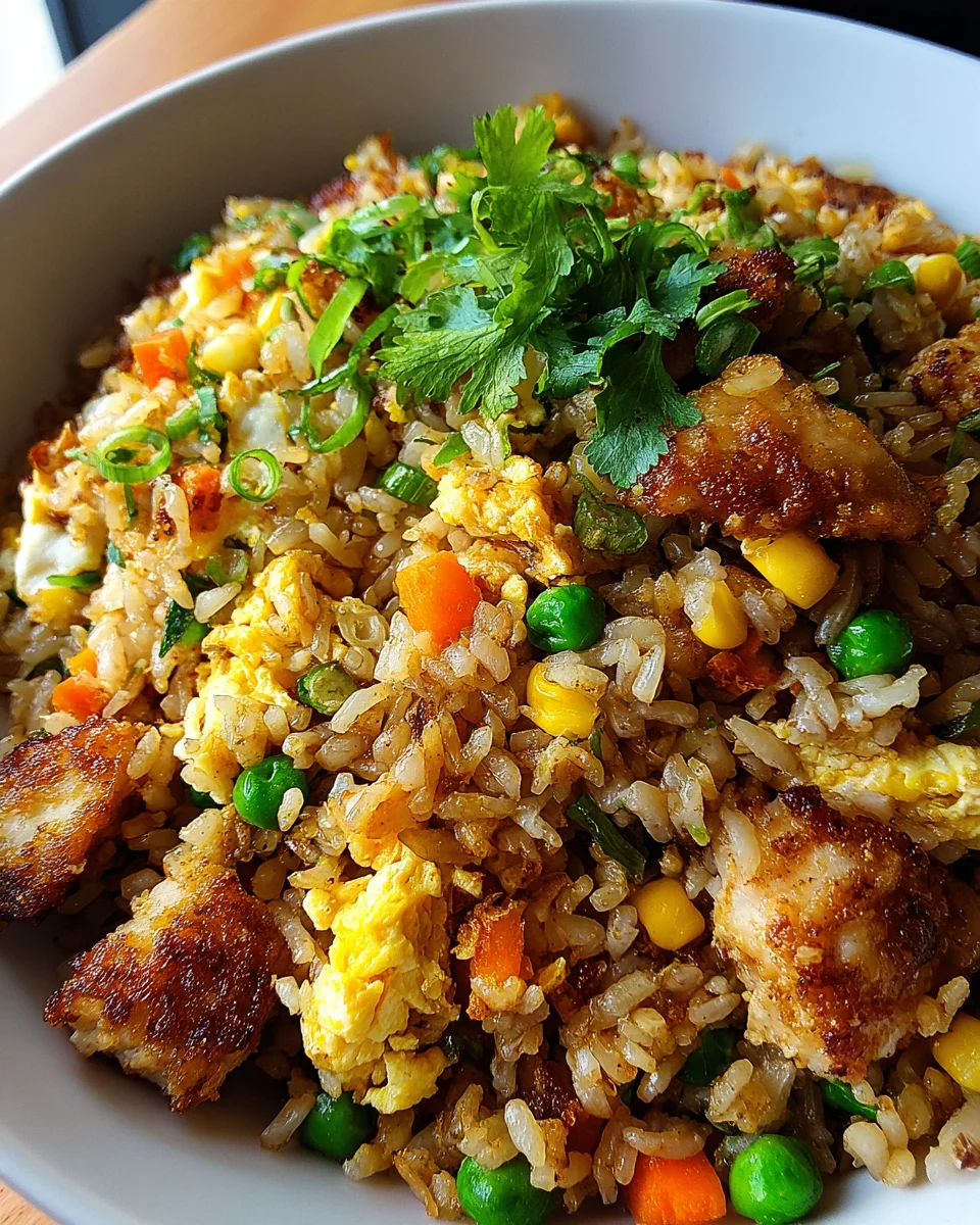 High Protein Crispy Garlic Chicken Fried Rice