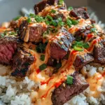 Korean BBQ Steak Rice Bowls with Spicy Cream Sauce